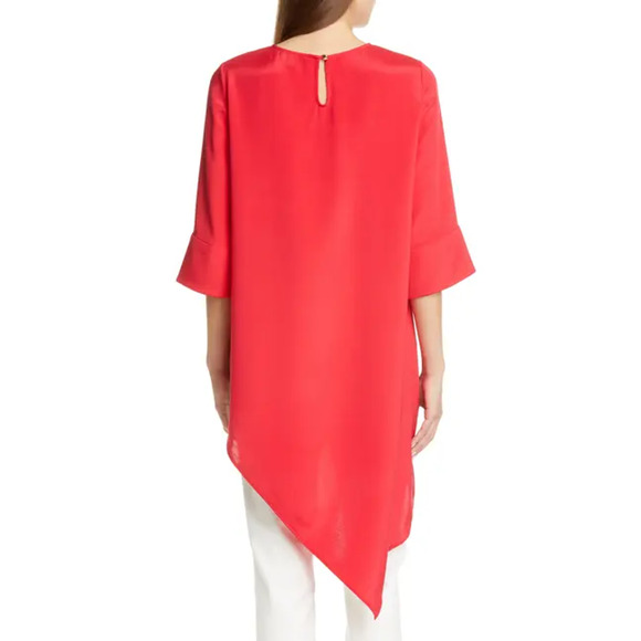 St. John Red Poppy Silk CDC Asymmetrical Hem 3/4 - Picture 12 of 13